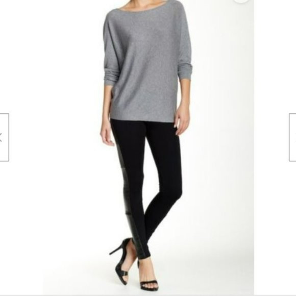 Alice + Olivia Rayon Leather‎ Panel Exposed Zip Legging Pants Ponte Black Size 2 - Picture 1 of 2